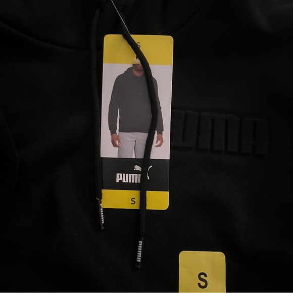 Puma Fleece Sweatshirt SM Puma Fleece Hoodie BLACK Logo Cotton-Blend SMALL Hood - Picture 8 of 15